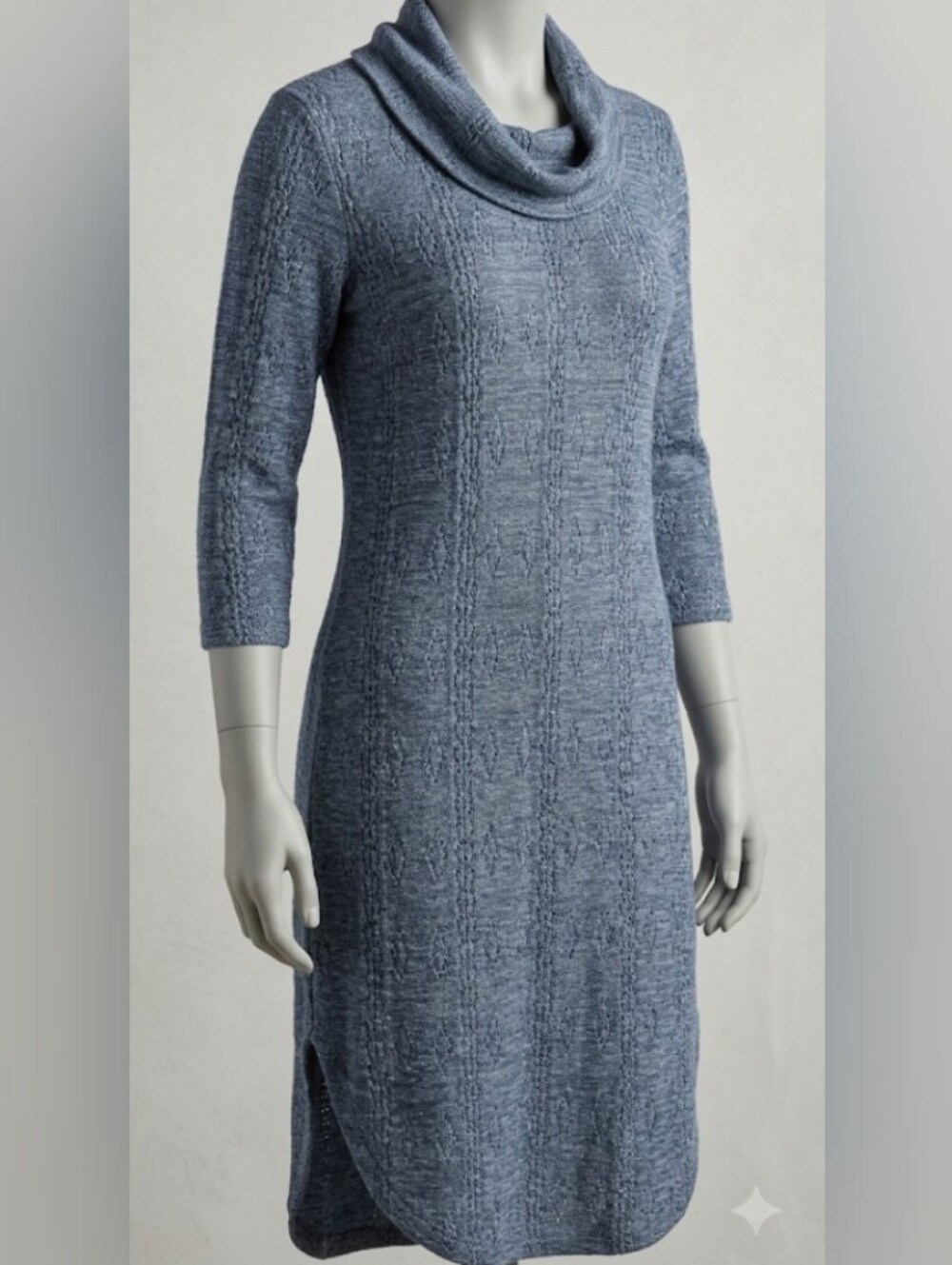 Anthropologie Cowl Neck Knit Midi Dress Blue (Sz L) Fall Casual Office Capsule